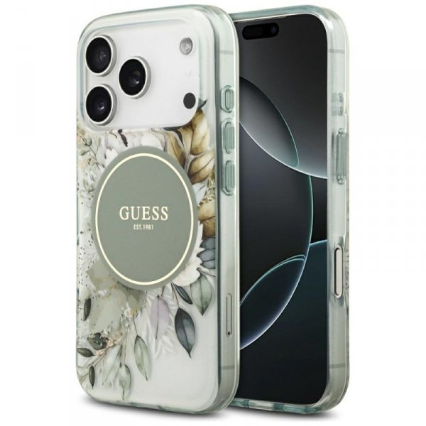 Etui Guess IML Flower & Tonal Circle     MagSafe do iPhone 17 Pro zielony