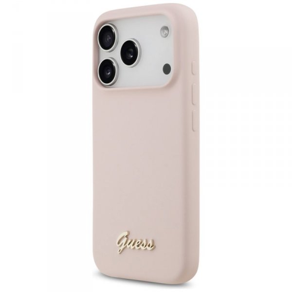 Etui Guess Silicone Script Metal Logo    MagSafe do iPhone 17 Pro różowy