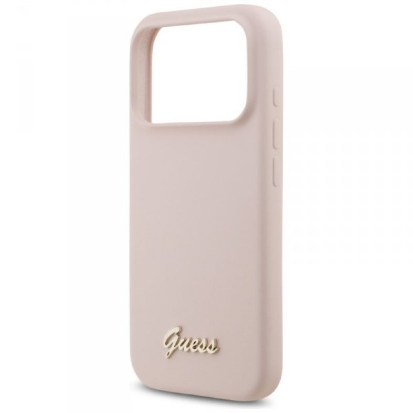 Etui Guess Silicone Script Metal Logo    MagSafe do iPhone 17 Pro różowy