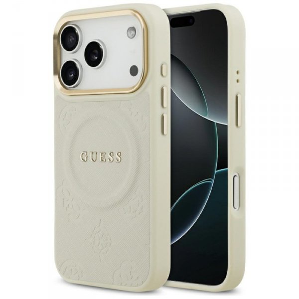 Etui Guess Peony Hot Stamp MagSafe do    iPhone 17 Pro beżowy
