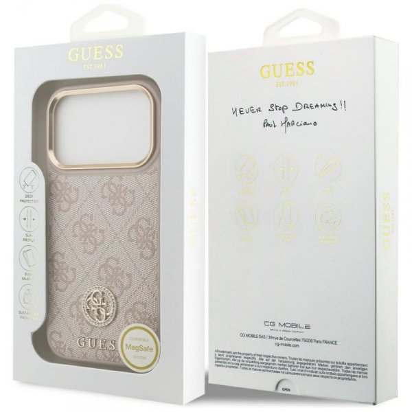 Etui Guess 4G Strass Logo MagSafe do     iPhone 17 Pro różowy
