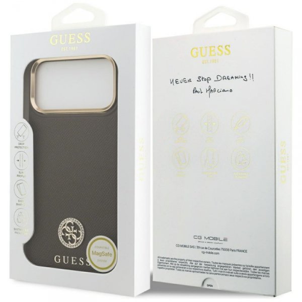 Etui Guess Grained Strass Logo MagSafe   do iPhone 17 Pro Max brązowy
