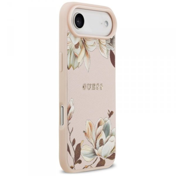 Etui Guess Grained Flowers Classic Logo  MagSafe do iPhone Air różowy
