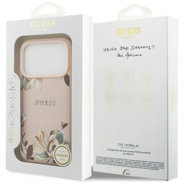 Etui Guess Grained Flowers Classic Logo  MagSafe do iPhone 17 Pro różowy
