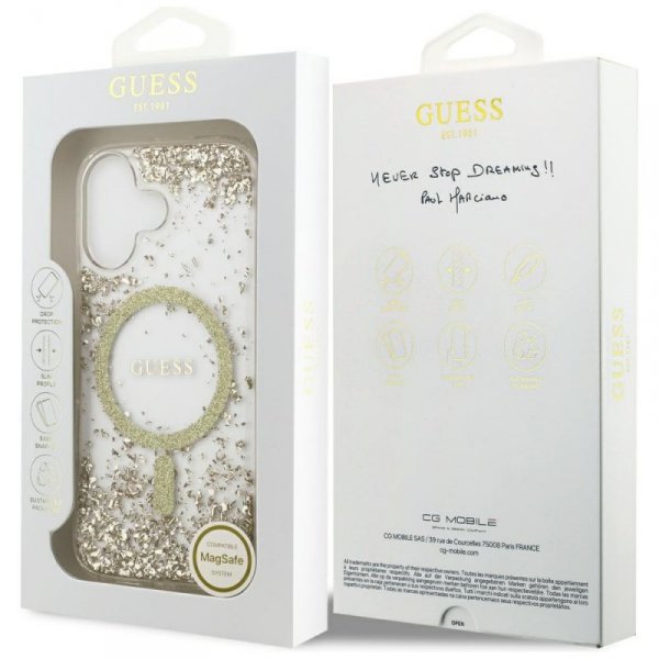 Etui Guess Resin Bottom Glitter MagSafe  do iPhone 17 złoty