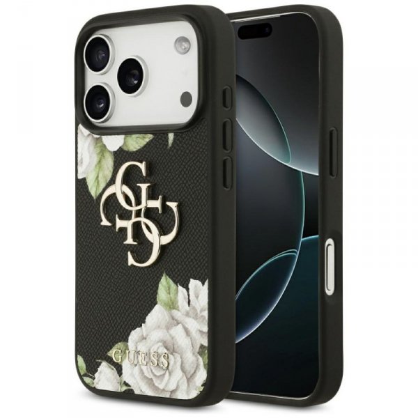 Etui Guess Grained Roses & Big 4G Logo   do iPhone 17 Pro czarny