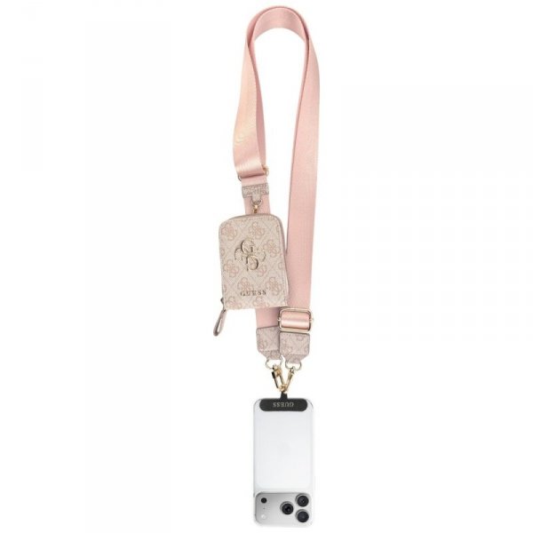 Uniwersalna smycz z portfelem Guess 4G   Metal logo różowy