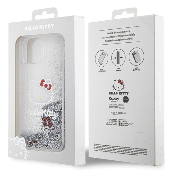 Hello Kitty HKHCP14SLIKHET iPhone 14 / 15 / 13 6.1&quot; srebrny/silver hardcase Liquid Glitter Charms Kitty Head