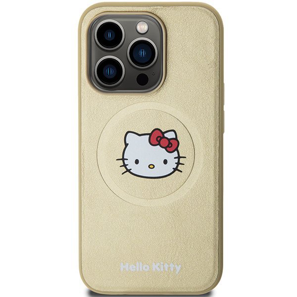 Hello Kitty HKHMP14LPGHCKD iPhone 14 Pro 6.1&quot; złoty/gold hardcase Leather Kitty Head MagSafe