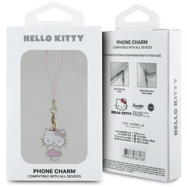 Hello Kitty zawieszka HKCPMKP Phone      Strap różowy/pink Charm Kitty Cute