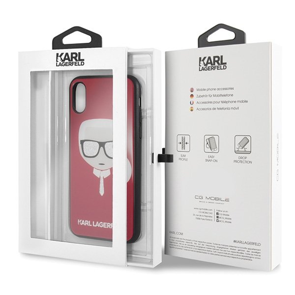 Karl Lagerfeld KLHCPXDLHRE iPhone X/Xs czerwony/red Iconic Glitter Karl`s Head