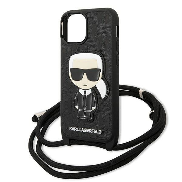 Karl Lagerfeld KLHCP13SCMNIPK iPhone 13 mini 5,4&quot; hardcase czarny/black Leather Monogram Patch and Cord Iconik