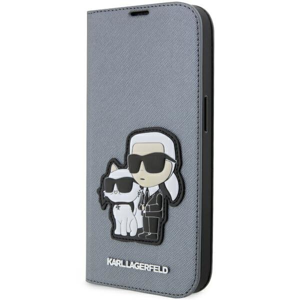 Karl Lagerfeld KLBKP14LSANKCPG iPhone 14 Pro 6.1&quot; bookcase srebrny/silver Saffiano Karl & Choupette