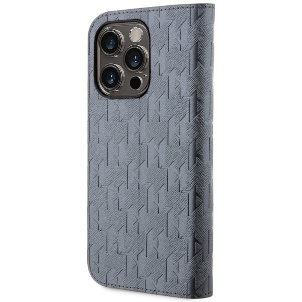 Karl Lagerfeld KLBKP14LSAKLHPG iPhone 14 Pro 6.1&quot; bookcase srebrny/silver Saffiano Monogram