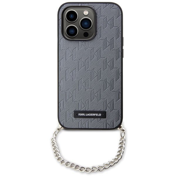 Karl Lagerfeld KLHCP14LSACKLHPG iPhone 14 Pro 6.1&quot; srebrny/silver hardcase Saffiano Monogram Chain