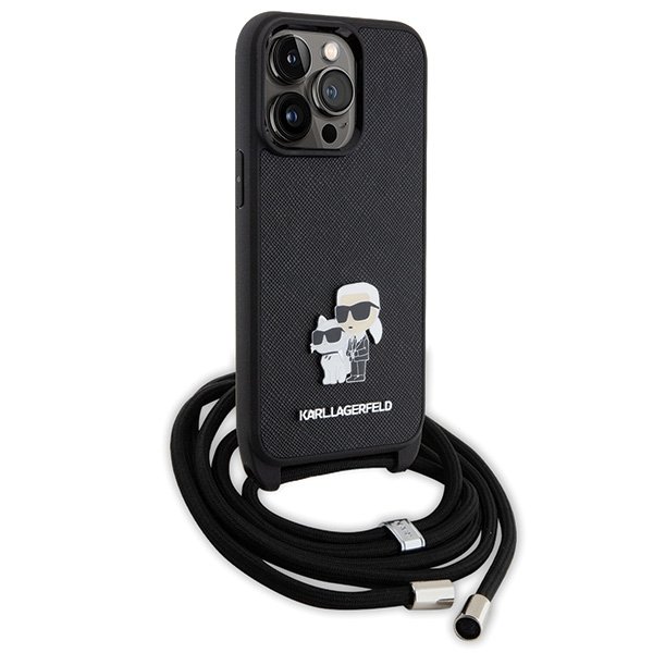 Karl Lagerfeld KLHCP13LSAKCPSK iPhone 13 Pro / 13 6.1&quot; hardcase czarny/black Crossbody Saffiano Metal Pin Karl & Choupette