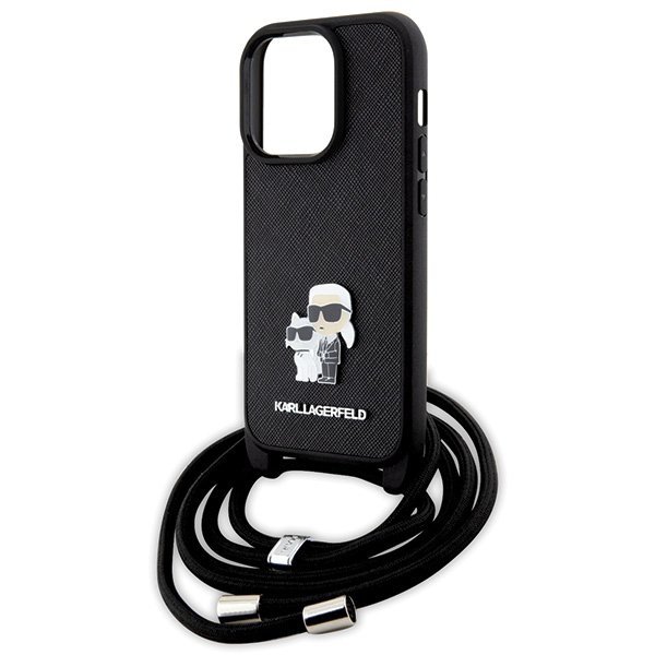 Karl Lagerfeld KLHCP14LSAKCPSK iPhone 14 Pro 6.1&quot; hardcase czarny/black Crossbody Saffiano Metal Pin Karl & Choupette