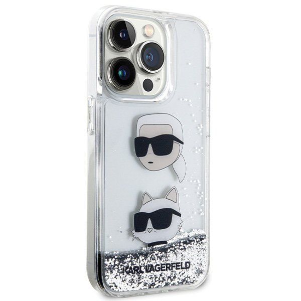 Karl Lagerfeld KLHCP14LLDHKCNS iPhone 14 Pro 6.1&quot; srebrny/silver hardcase Liquid Glitter Karl & Choupette Heads