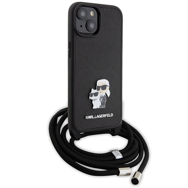 Karl Lagerfeld KLHCP15SSAKCPSK iPhone 15 / 14 / 13 6.1&quot; hardcase czarny/black Crossbody Saffiano Metal Pin Karl & Choupette