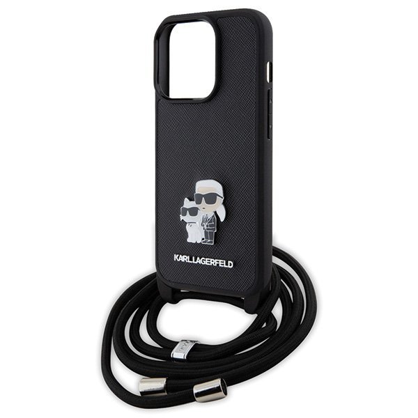 Karl Lagerfeld KLHCP15LSAKCPSK iPhone 15 Pro 6.1&quot; hardcase czarny/black Crossbody Saffiano Metal Pin Karl & Choupette