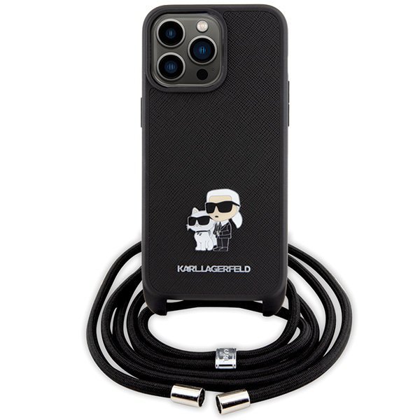 Karl Lagerfeld KLHCP15XSAKCPSK iPhone 15Pro Max 6.7&quot; hardcase czarny/black Crossbody Saffiano Metal Pin Karl & Choupette