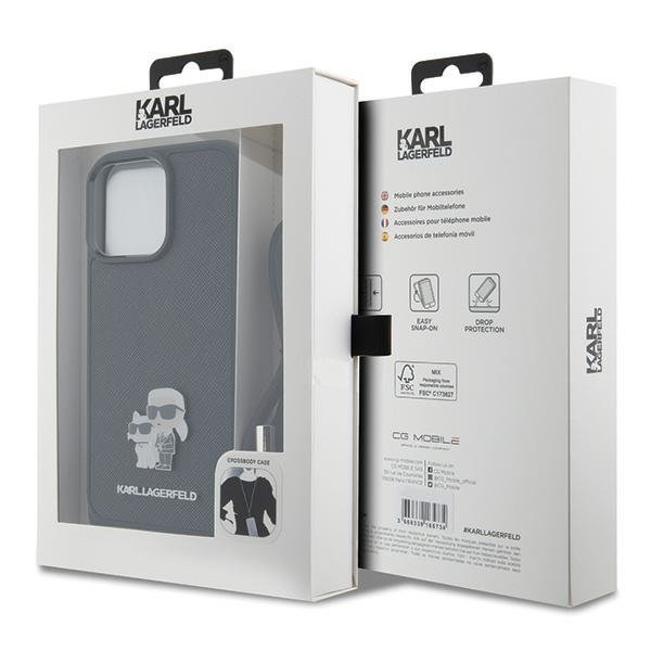 Karl Lagerfeld KLHCP15XSAKCPSK iPhone 15 Pro Max 6.7&quot; hardcase czarny/black Crossbody Saffiano Metal Pin Karl & Choupette