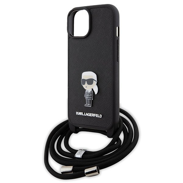 Karl Lagerfeld KLHCP15SSASKNPSK iPhone 15 / 14 / 13 6.1&quot; hardcase czarny/black Crossbody Saffiano Monogram Metal Pin Karl &