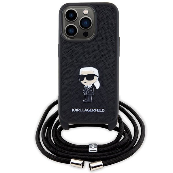 Karl Lagerfeld KLHCP15LSASKNPSK iPhone 15 Pro 6.1&quot; hardcase czarny/black Crossbody Saffiano Monogram Metal Pin Karl & Choup
