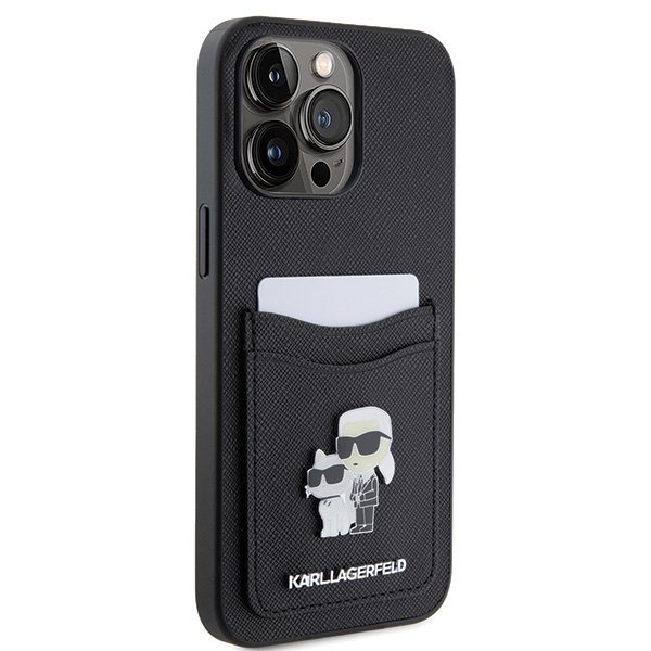 Karl Lagerfeld KLHCP15XSAPKCNPK iPhone 15 Pro Max 6.7&quot; czarny/black hardcase Saffiano Cardslot KC Metal Pin