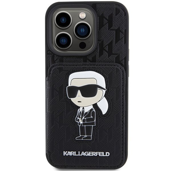 Karl Lagerfeld KLHCP15XSAKKNSCK iPhone 15 Pro Max 6.7&quot; czarny/black hardcase Saffiano Cardslots and Stand Monogram Ikonik P