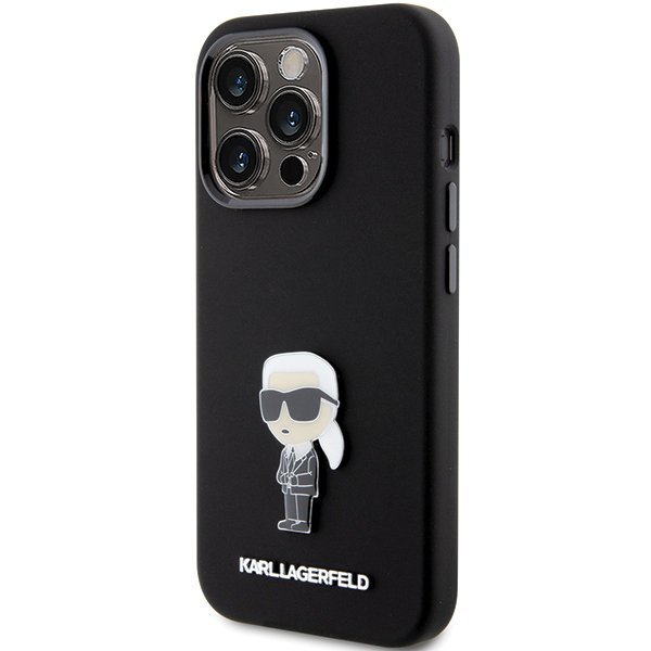 Karl Lagerfeld KLHCP15LSMHKNPK iPhone 15 Pro 6.1&quot; czarny/black Silicone Ikonik Metal Pin