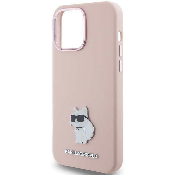 Karl Lagerfeld KLHCP15LSMHCNPP iPhone 15 Pro 6.1&quot; różowy/pink Silicone Choupette Metal Pin