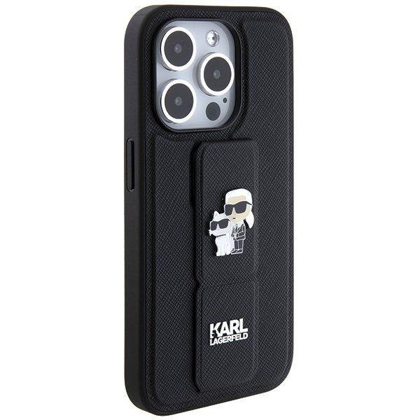 Karl Lagerfeld KLHCP13LGSAKCPK iPhone 13 Pro / 13 6.1&quot; czarny/black hardcase Gripstand Saffiano Karl&Choupette Pins
