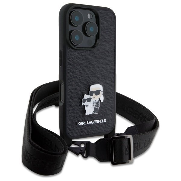 Karl Lagerfeld KLHCP16XSAKCPBK iPhone 16 Pro Max 6.9&quot; czarny/black hardcase Saffiano Karl&Choupette Metal Pin CBDY Strap