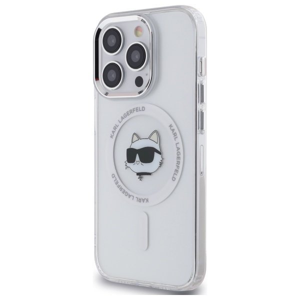 Karl Lagerfeld KLHMP14LHLSCHH iPhone 14  Pro 6.1&quot; biały/white hardcase IML Metal Choupette Head MagSafe