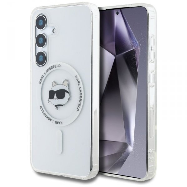 Etui Karl Lagerfeld Button Choupette     Head Printed Logo MagSafe do Samsung Galaxy S25 biały