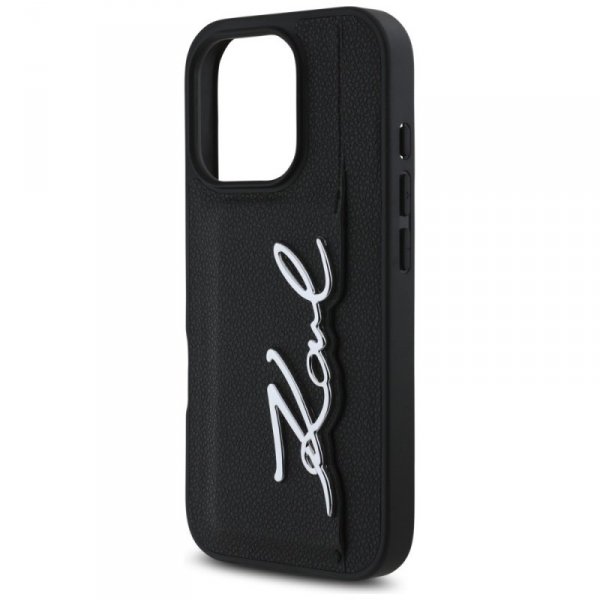 Etui Karl Lagerfeld HC Grained PU Cardslot Metal Signature do iPhone 16 Pro czarny