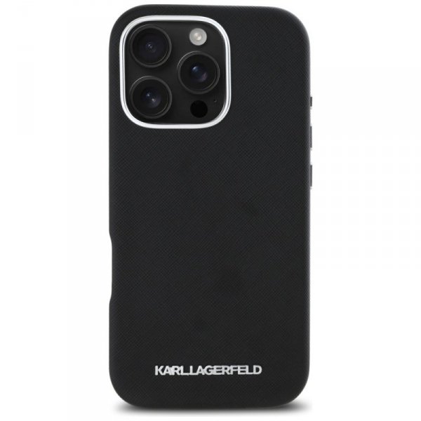 Etui Karl Lagerfeld Saffiano Full        Wrapped Elongated Metal Logo MagSafe do iPhone 16 Pro Max czarny