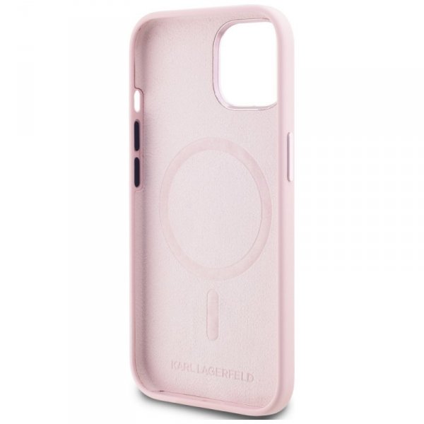 Etui Karl Lagerfeld Silicone Shadow      Metal Initial MagSafe do iPhone 15 różowy