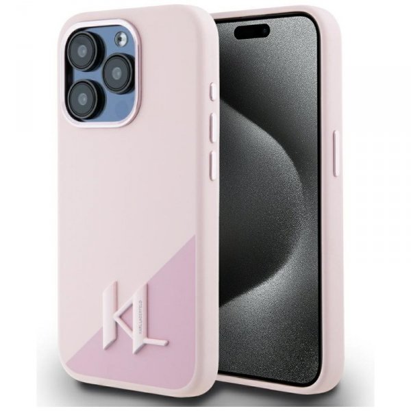 Etui Karl Lagerfeld Silicone Shadow      Metal Initial MagSafe do iPhone 15 Pro Max różowy