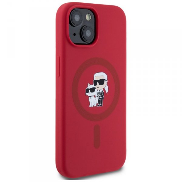 Etui Karl Lagerfeld Silicone             Karl&Choupette Heads Ring MagSafe do iPhone 15 czerwony