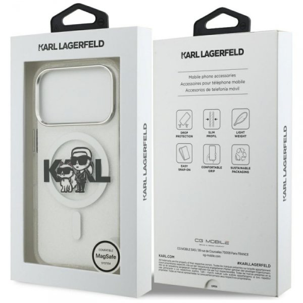 Etui Karl Lagerfeld IML Glitter Karl &   Choupette Sketch Logo MagSafe do iPhone 17 Pro przezroczysty