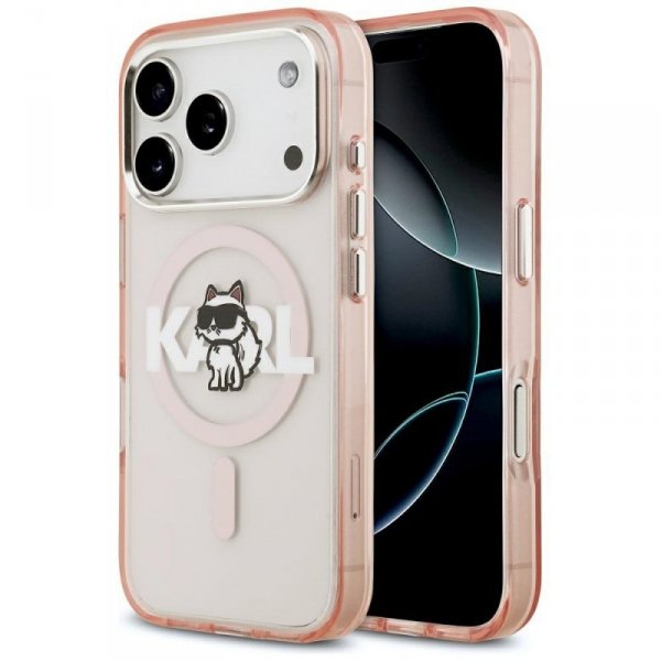 Etui Karl Lagerfeld IML Choupette Sketch Logo MagSafe do iPhone 17 Pro różowy