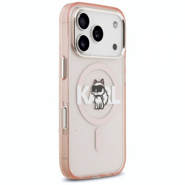 Etui Karl Lagerfeld IML Choupette Sketch Logo MagSafe do iPhone 17 Pro różowy