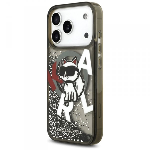 Etui Karl Lagerfeld Liquid Glitter       Choupette Logo MagSafe do iPhone 17 Pro czarny