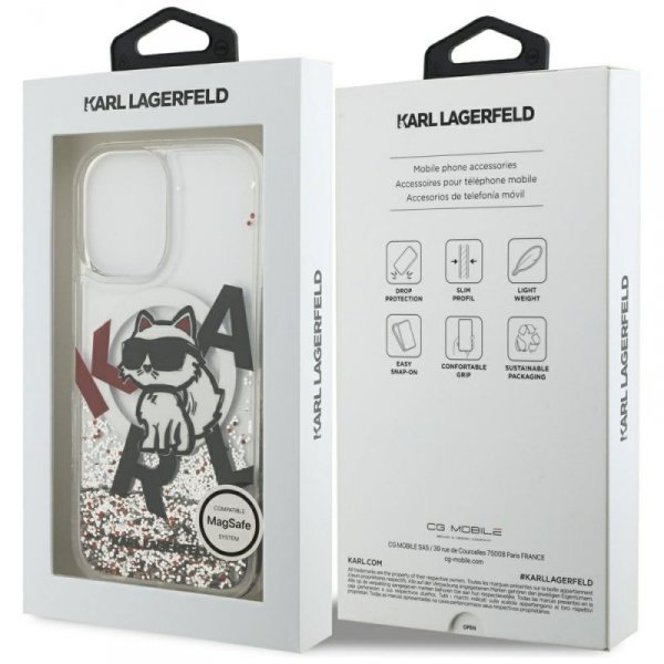 Etui Karl Lagerfeld Liquid Glitter       Choupette Logo MagSafe do iPhone 17 przezroczysty