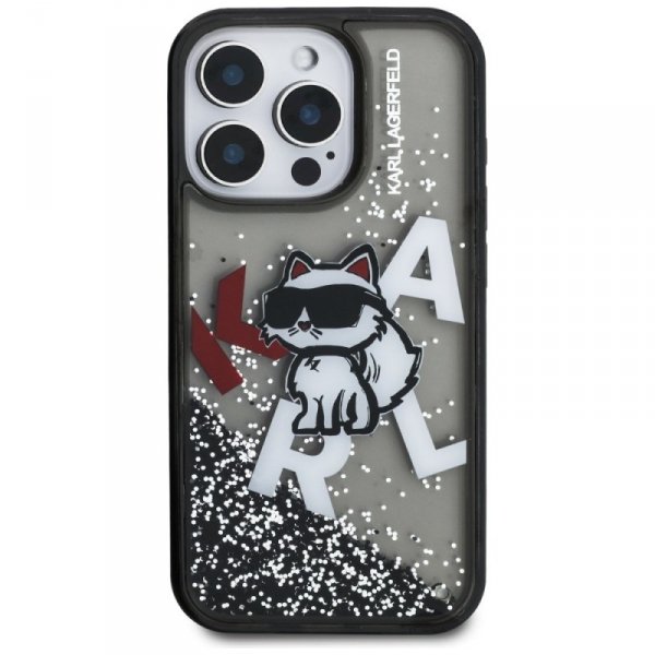 Etui Karl Lagerfeld Liquid Glitter       Choupette Logo do iPhone 16 Pro czarny