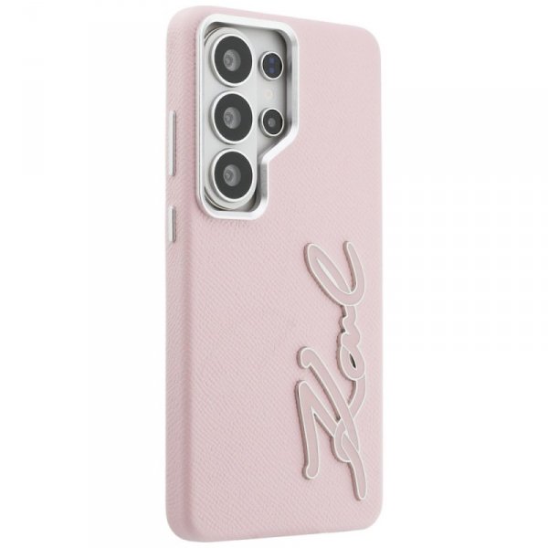 Etui Karl Lagerfeld Grained Signature    Metal Resin Logo do Samsung Galaxy S26 Ultra różowy