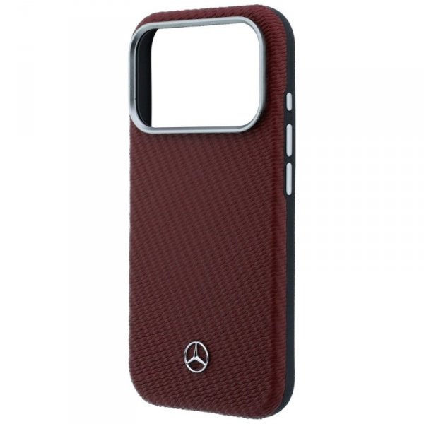 Etui Mercedes Leather Semi Wrap Wood     Effect MagSafe do iPhone 17 Pro czerwony