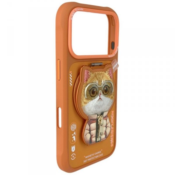 Etui Nimmy Cool&Cute 2.0 Cat do iPhone   17 Pro Max z magnetyczną zawieszką pomarańczowy
